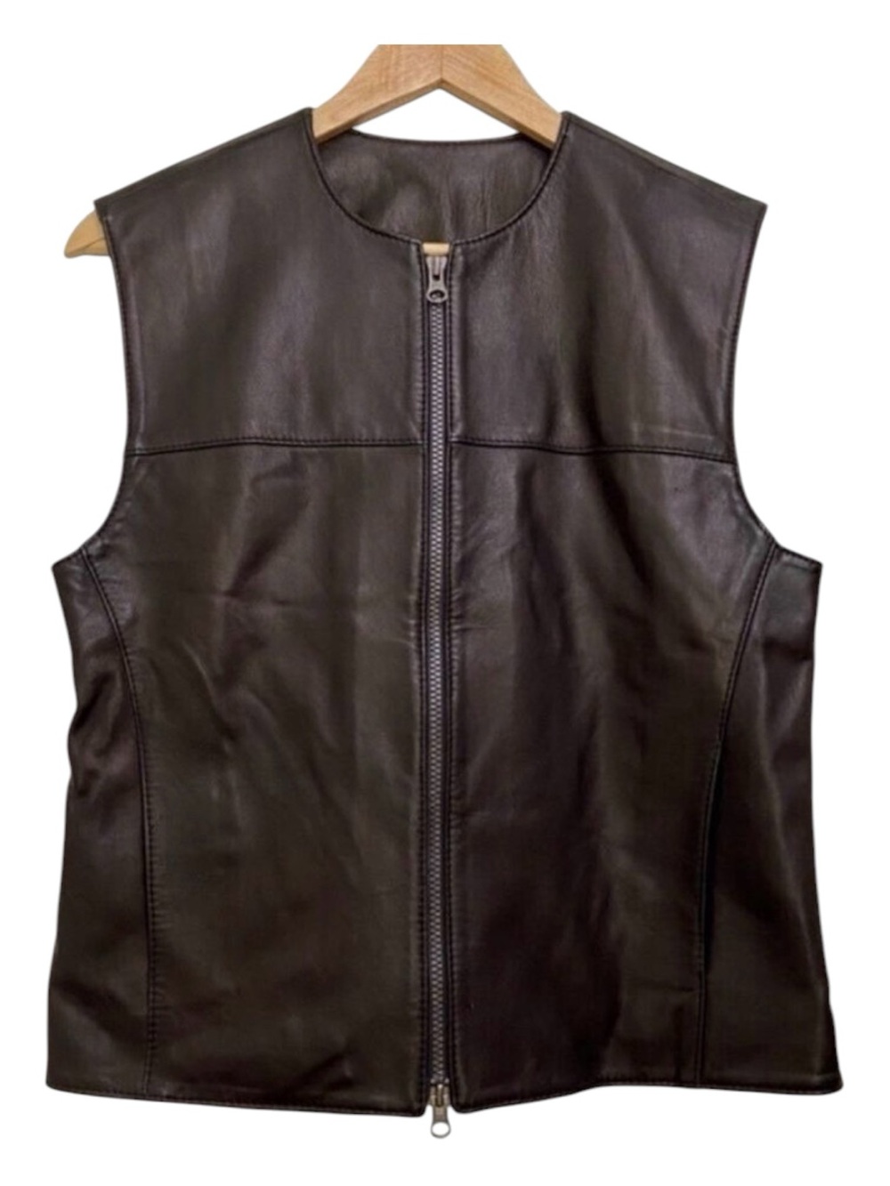 GENUINE black leather vest zip up bikercore riding clothing sleeveless size 6